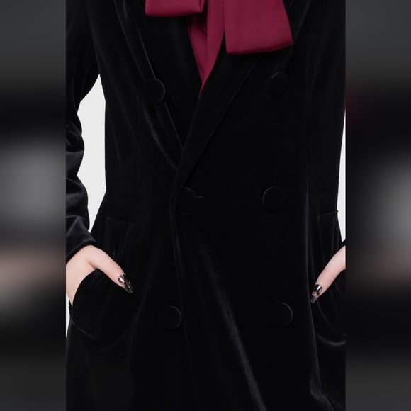 Killstar Long Double-Breasted Velvet Trench Coat - Black - Picture 6 of 9